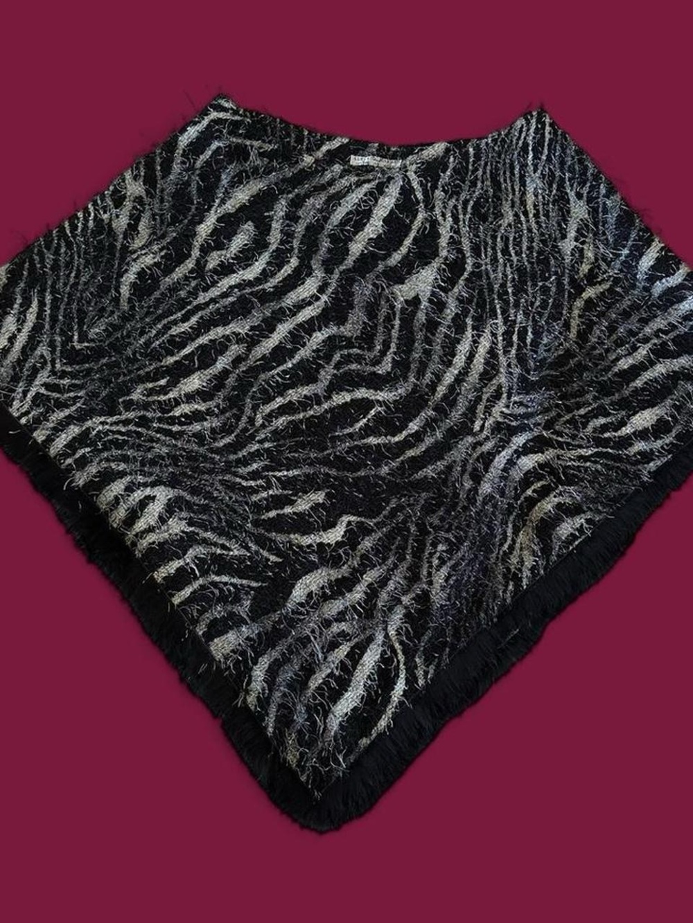 Alberto Makali Black and Gray Zebra-Print Sweater Poncho